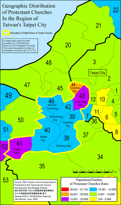 Geographic Distribution of Protestant Churches in Taipei City